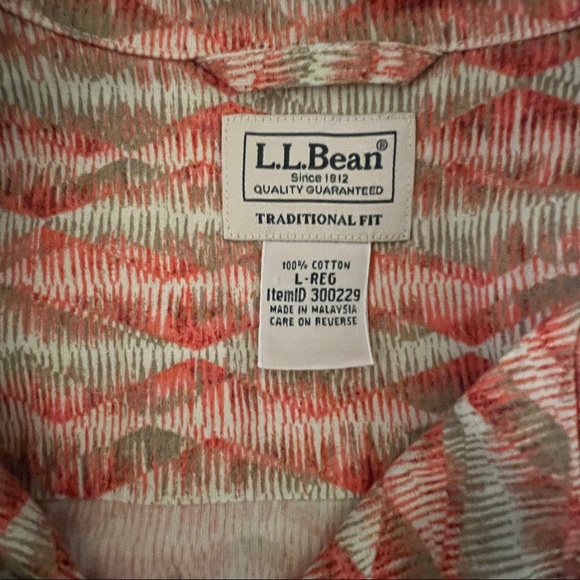 LL Bean Mens Adobe Orange Mountains Printed Tropics Cotton Camp Shirt - Picture 9 of 10